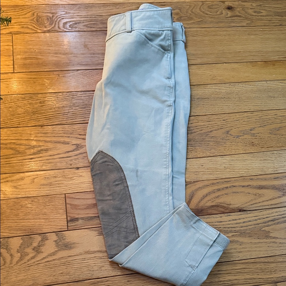 Light Blue Women's Riding Pants with Brown Knee Patch